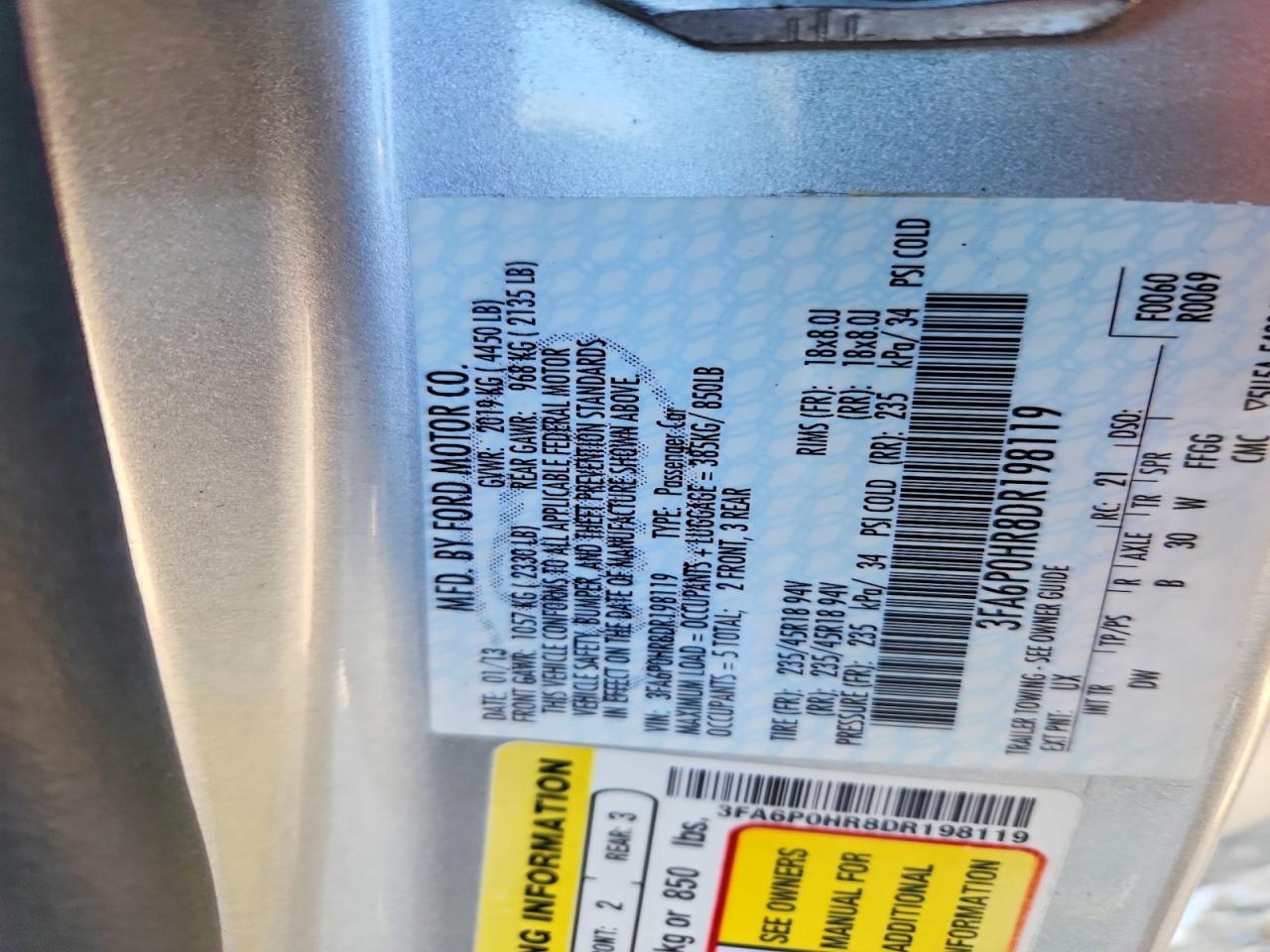 2013 Ford Fusion Se Silver vin: 3FA6P0HR8DR198119