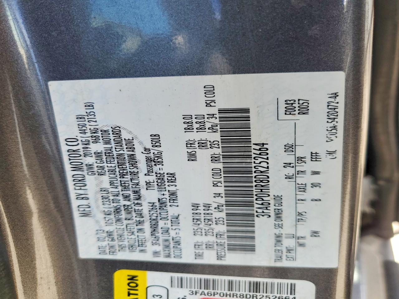 2013 Ford Fusion Se Серый vin: 3FA6P0HR8DR252664