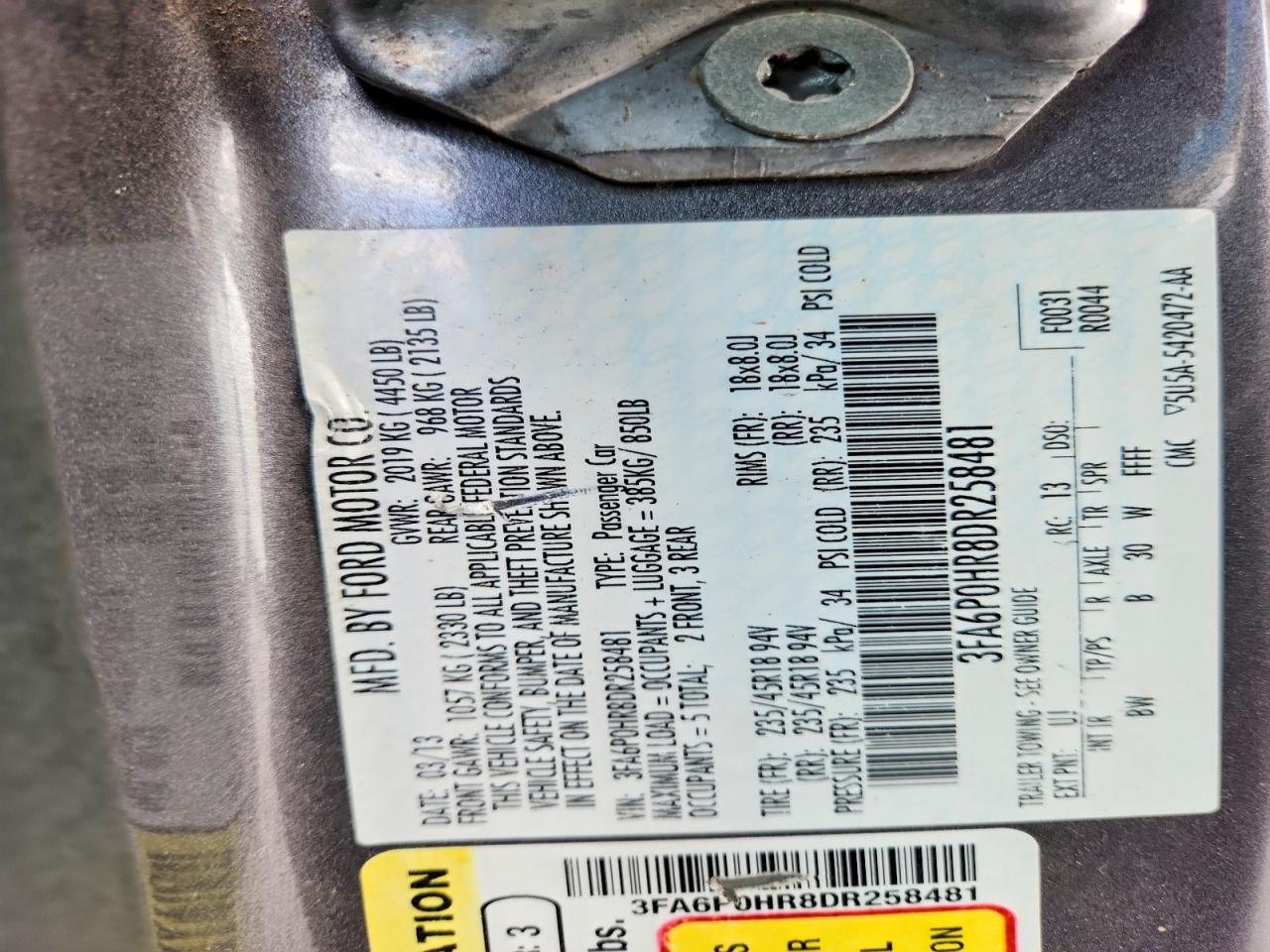 2013 Ford Fusion Se Gray vin: 3FA6P0HR8DR258481