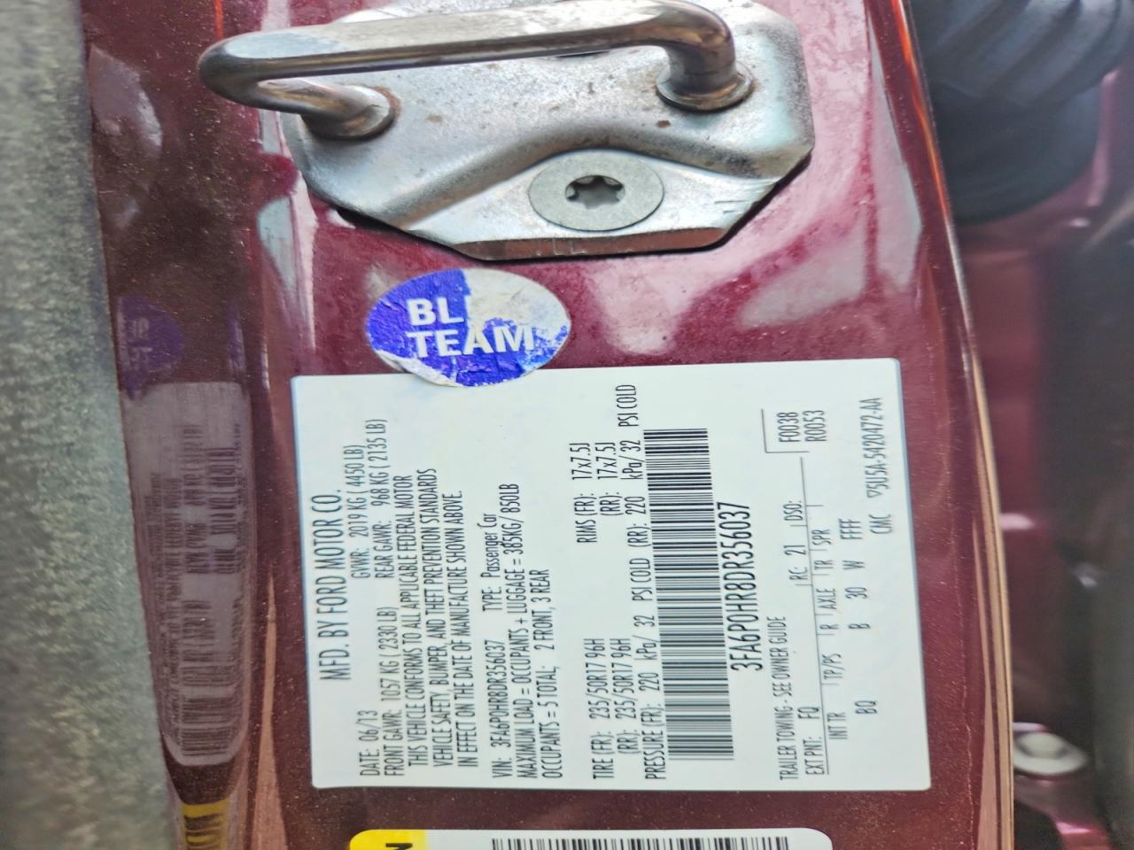 2013 Ford Fusion Se Purple vin: 3FA6P0HR8DR356037