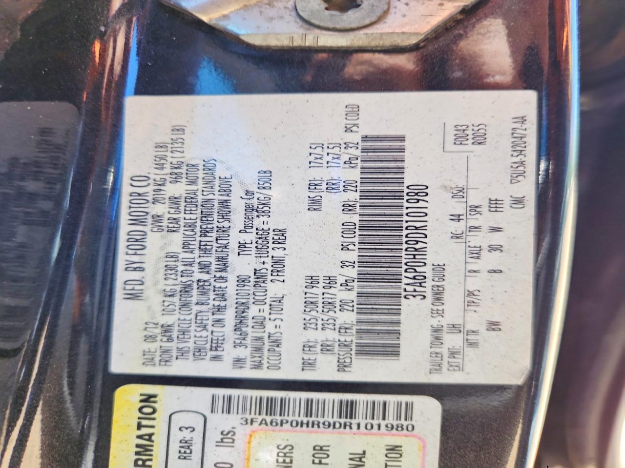 2013 Ford Fusion Черный vin: 3FA6P0HR9DR101980