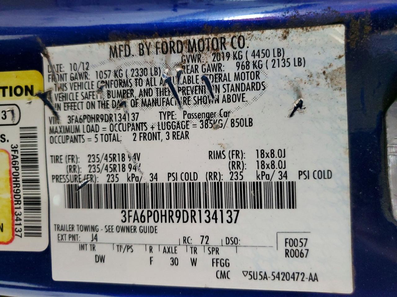 2013 Ford Fusion Se Синий vin: 3FA6P0HR9DR134137