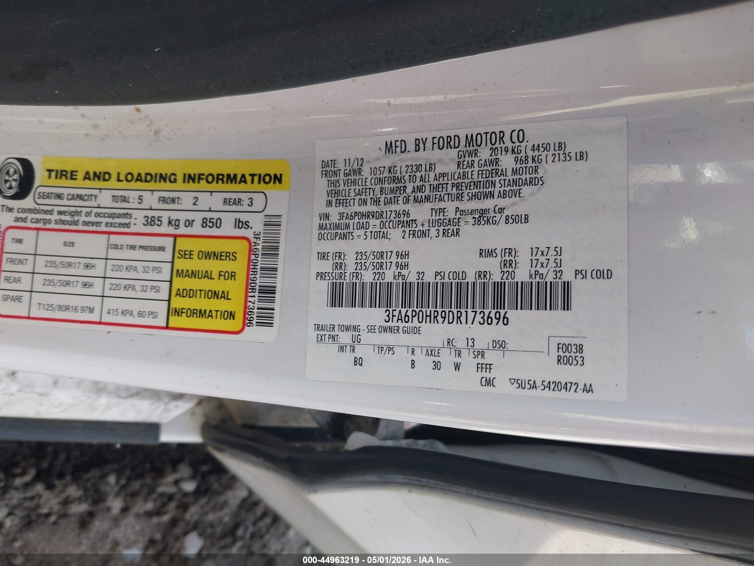 2013 Ford Fusion Se White vin: 3FA6P0HR9DR173696