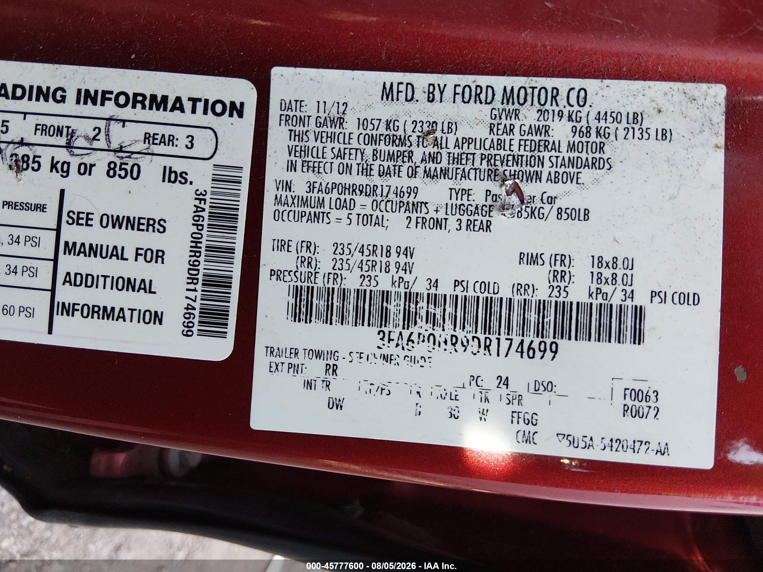 2013 Ford Fusion Se Red vin: 3FA6P0HR9DR174699