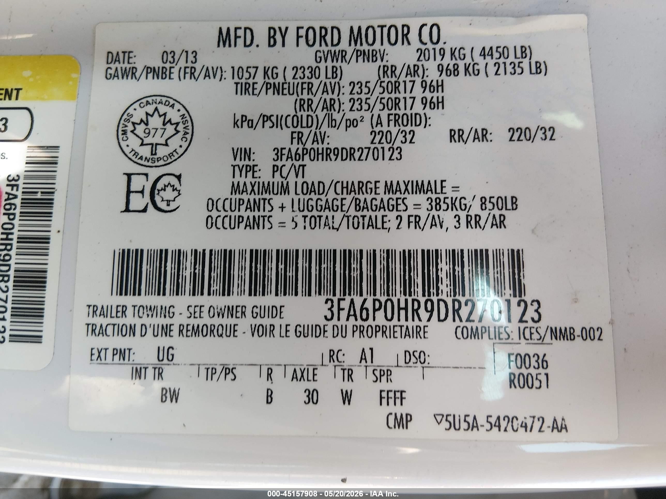 2013 Ford Fusion Se White vin: 3FA6P0HR9DR270123