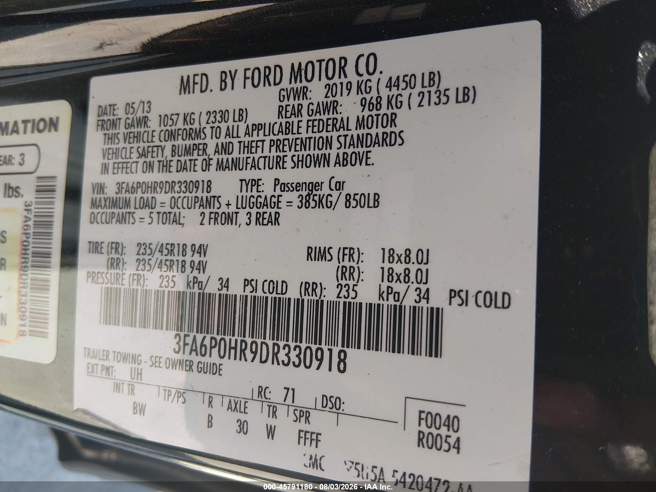 2013 Ford Fusion Se Black vin: 3FA6P0HR9DR330918