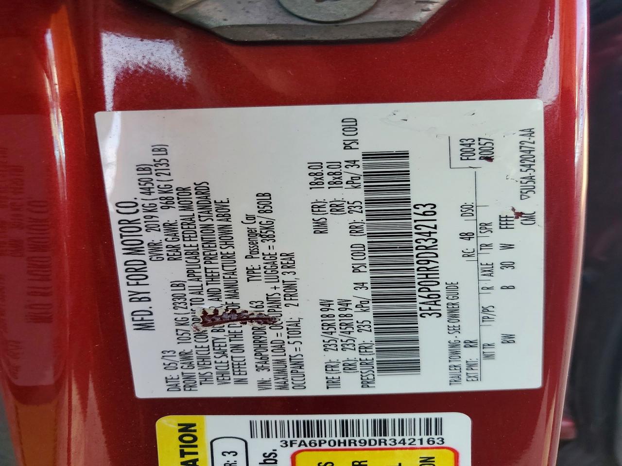 2013 Ford Fusion Se Red vin: 3FA6P0HR9DR342163