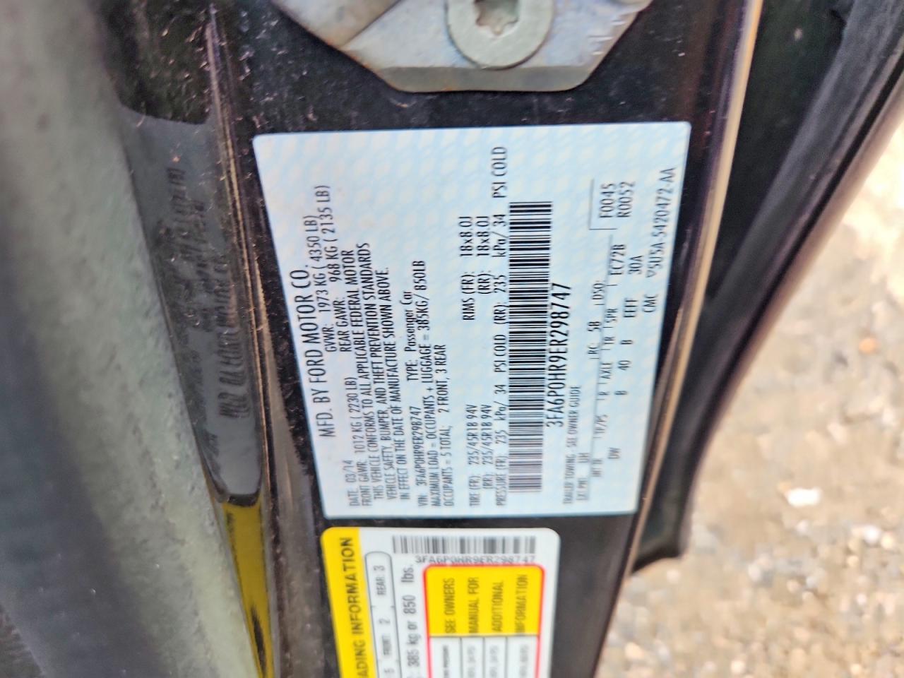 2014 Ford Fusion Se Черный vin: 3FA6P0HR9ER298747