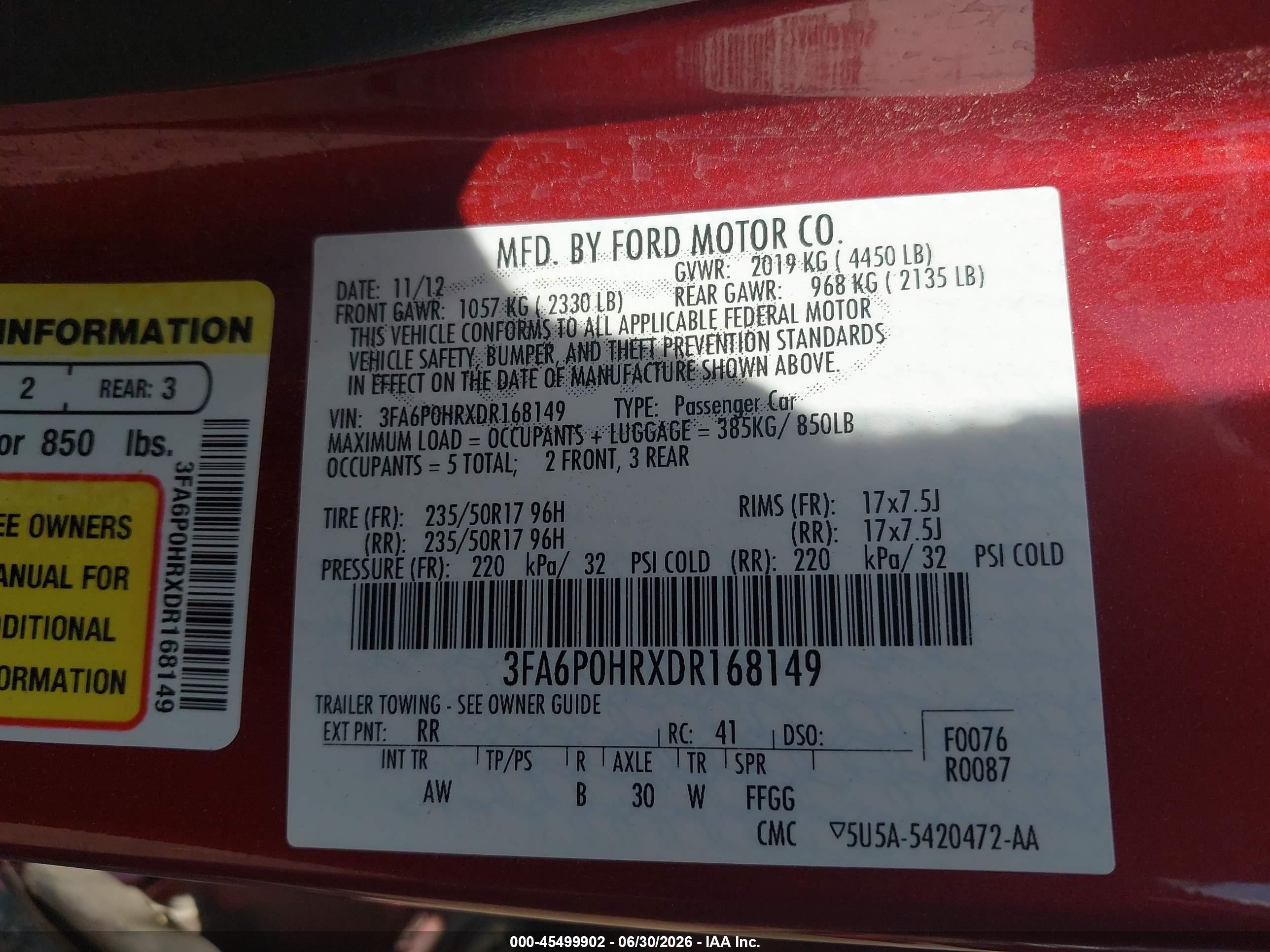 2013 Ford Fusion Se Red vin: 3FA6P0HRXDR168149