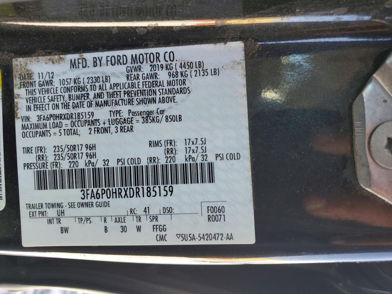 2013 Ford Fusion Se Black vin: 3FA6P0HRXDR185159