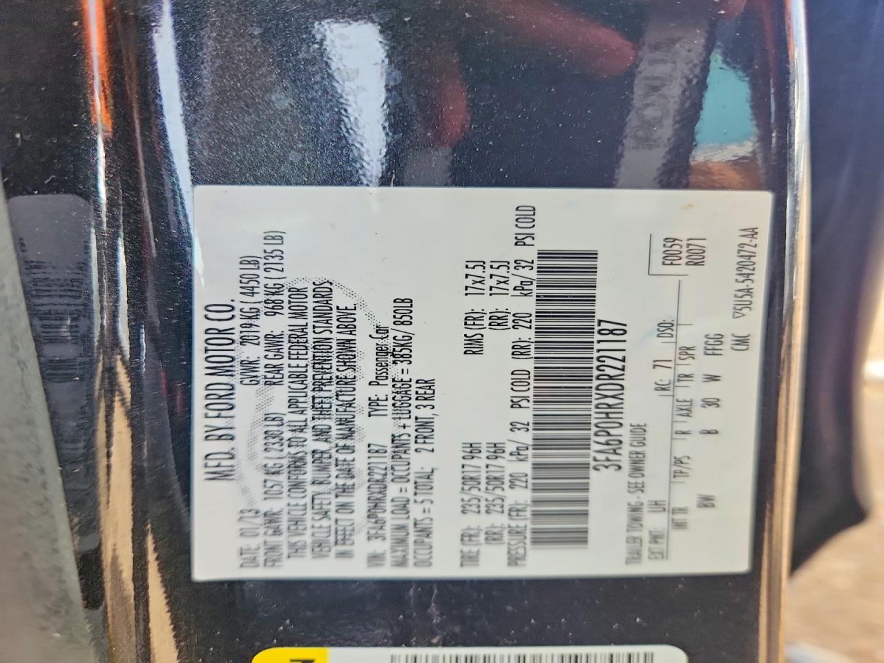 2013 Ford Fusion Se Black vin: 3FA6P0HRXDR221187