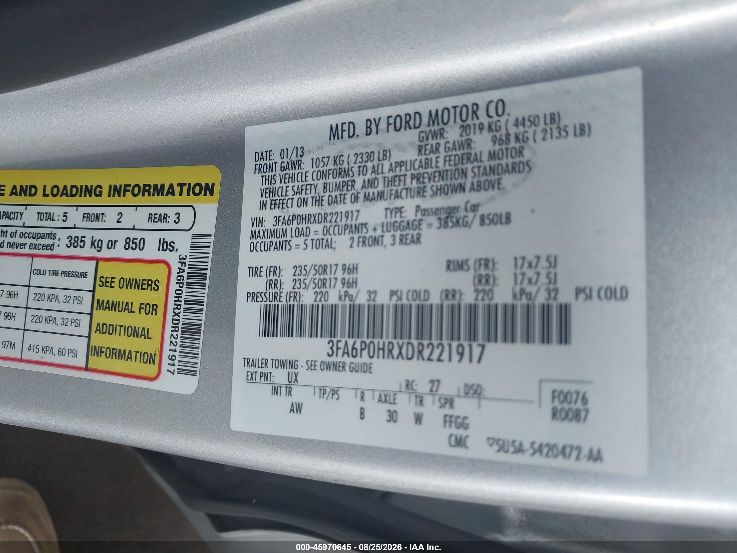 2013 Ford Fusion Se Silver vin: 3FA6P0HRXDR221917