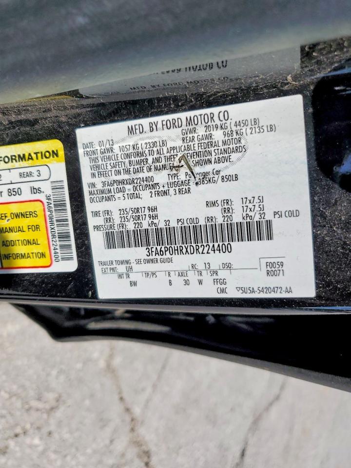 2013 Ford Fusion Se Black vin: 3FA6P0HRXDR224400