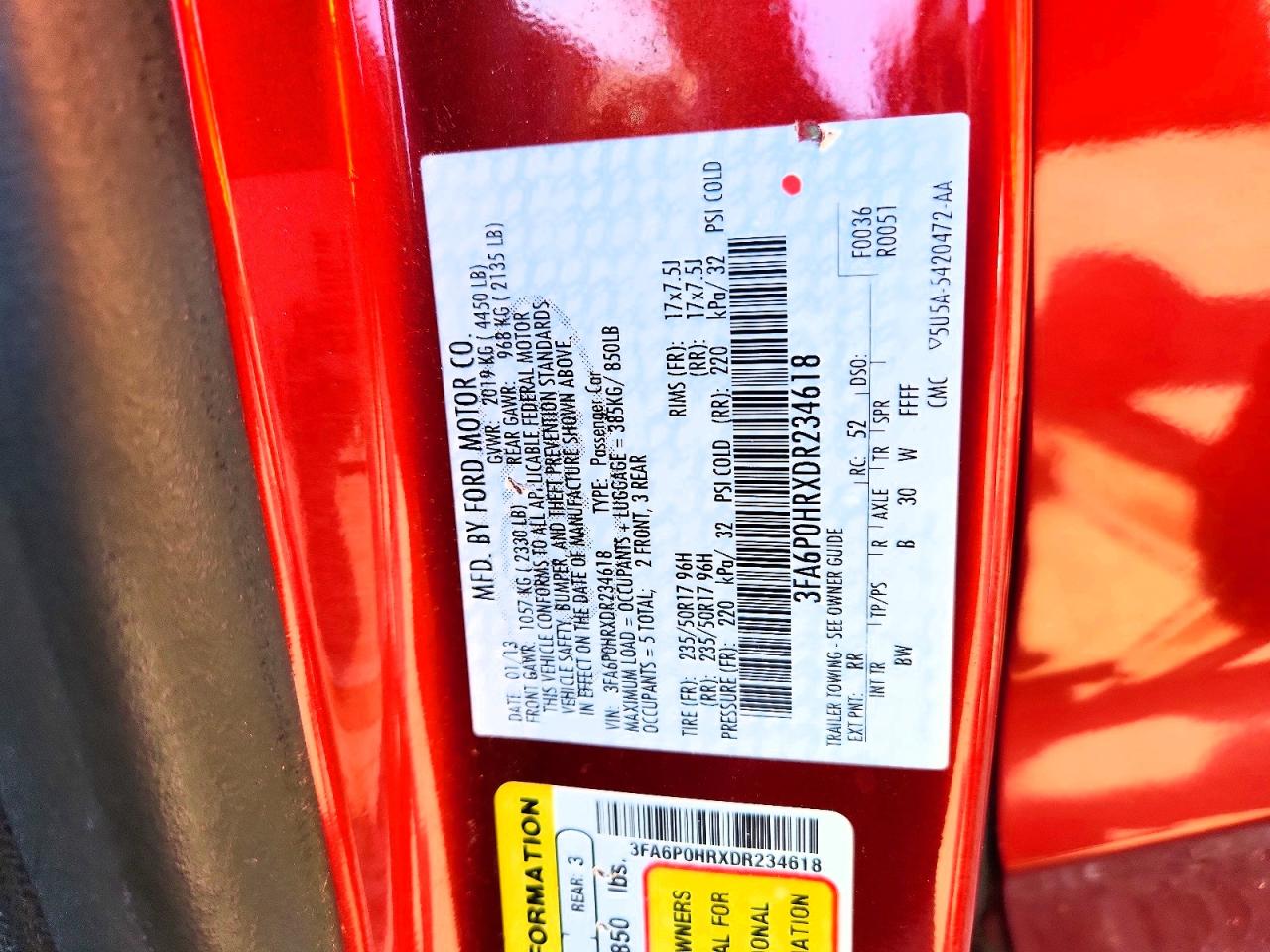 2013 Ford Fusion Se Red vin: 3FA6P0HRXDR234618