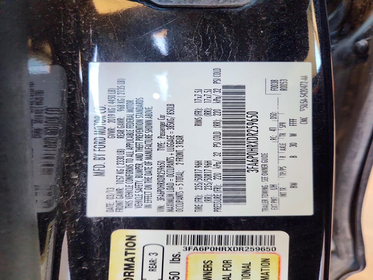 2013 Ford Fusion Se Black vin: 3FA6P0HRXDR259650