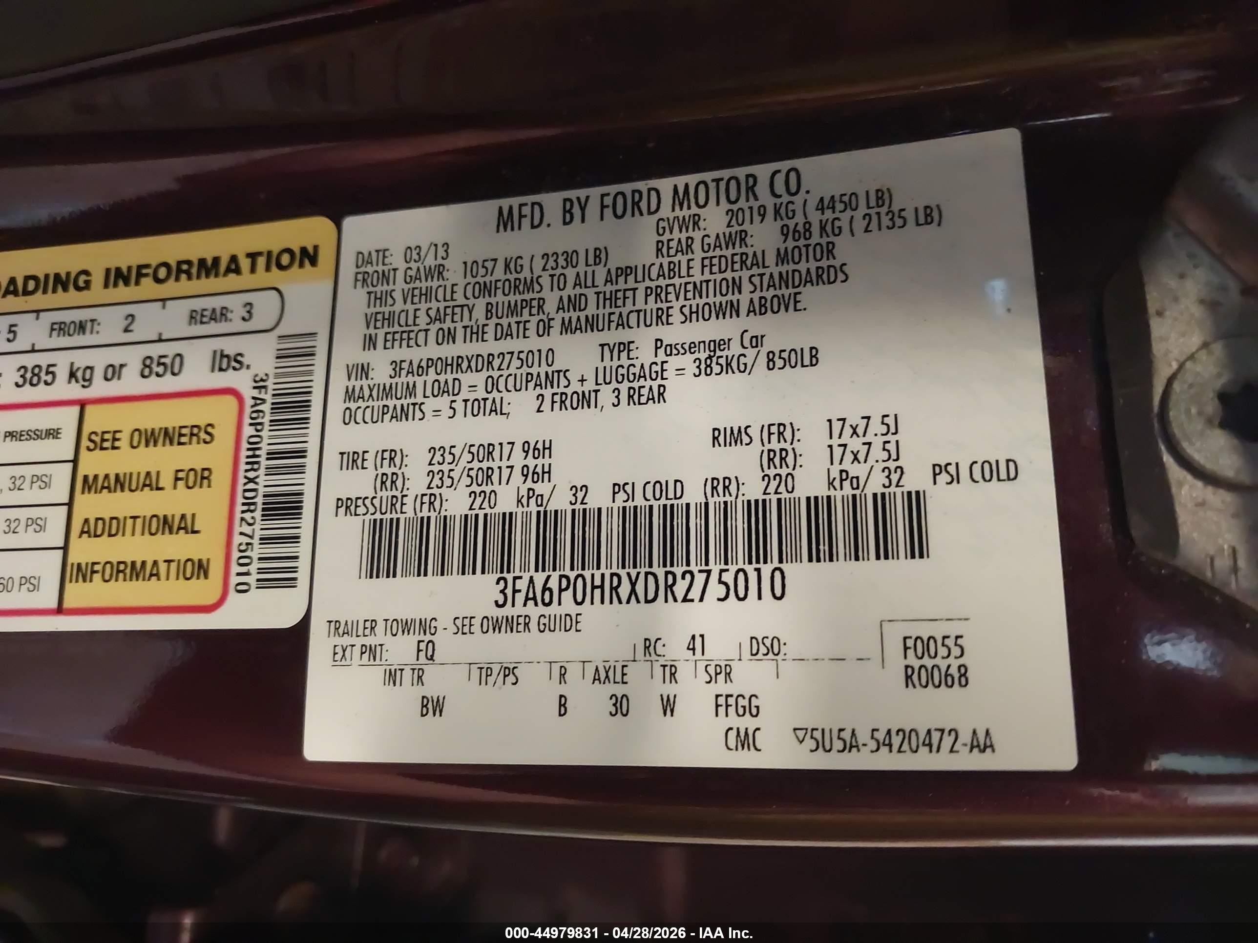 2013 Ford Fusion Se Burgundy vin: 3FA6P0HRXDR275010
