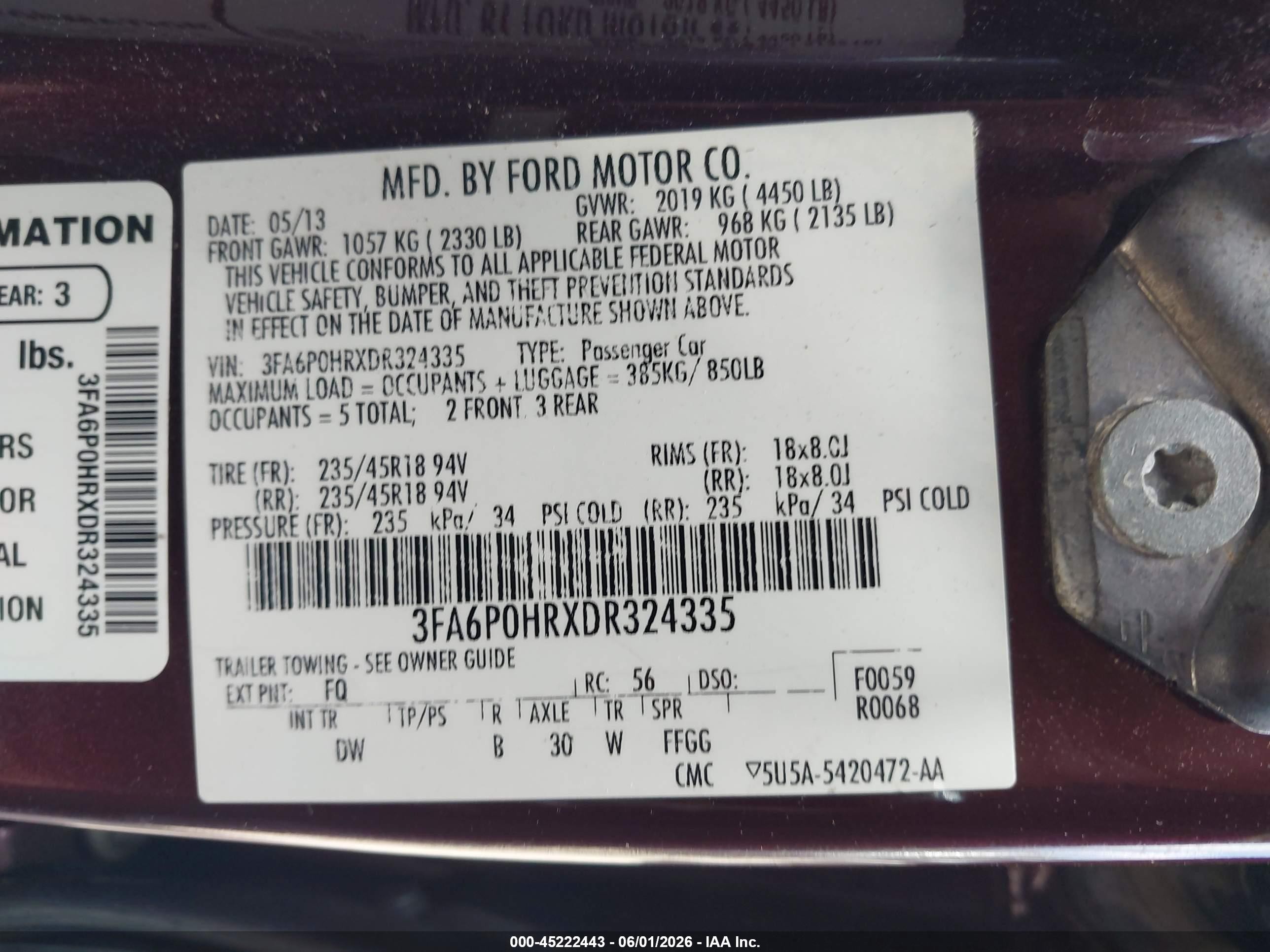 2013 Ford Fusion Se Бордовый vin: 3FA6P0HRXDR324335