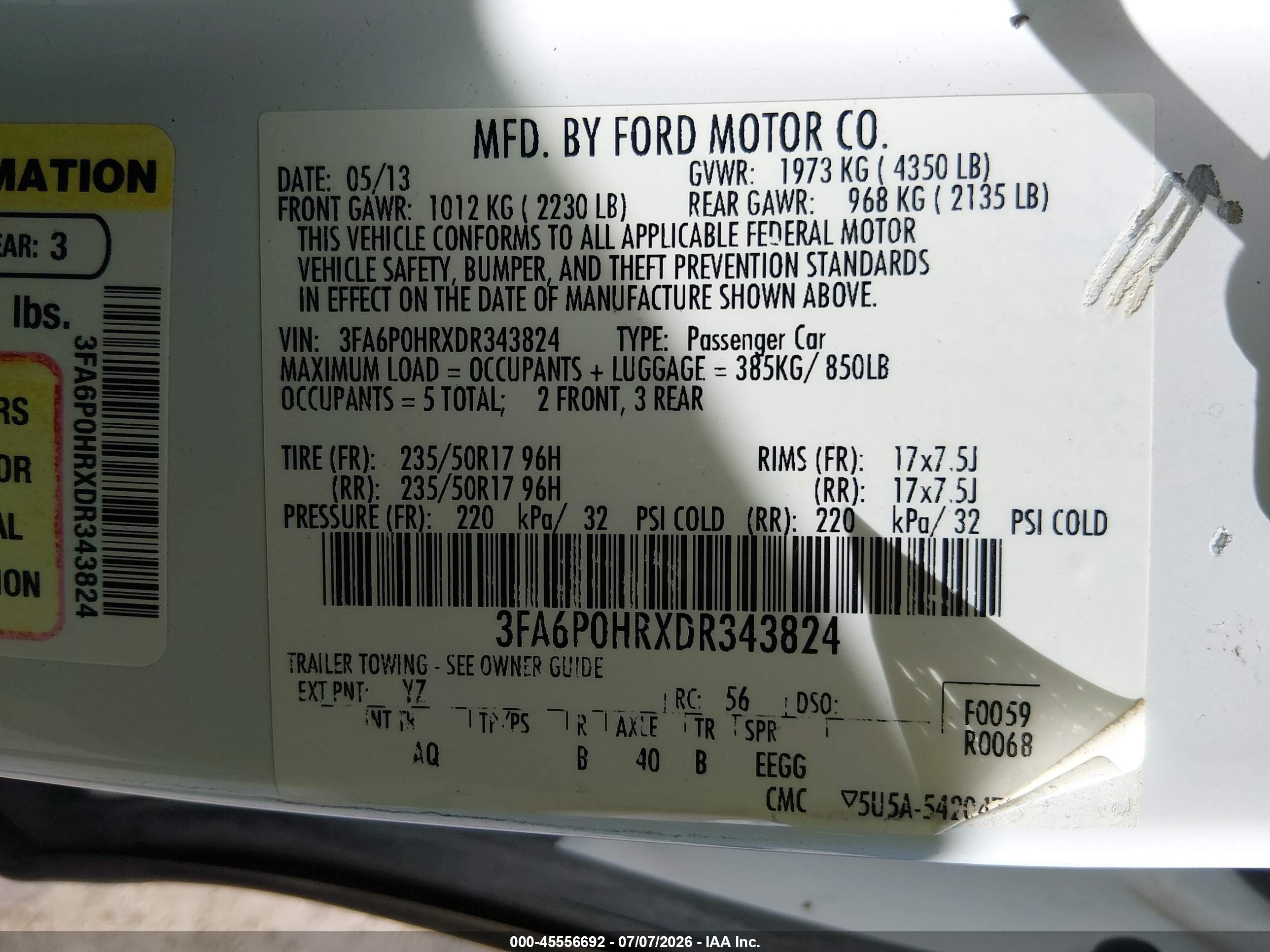 2013 Ford Fusion Se White vin: 3FA6P0HRXDR343824