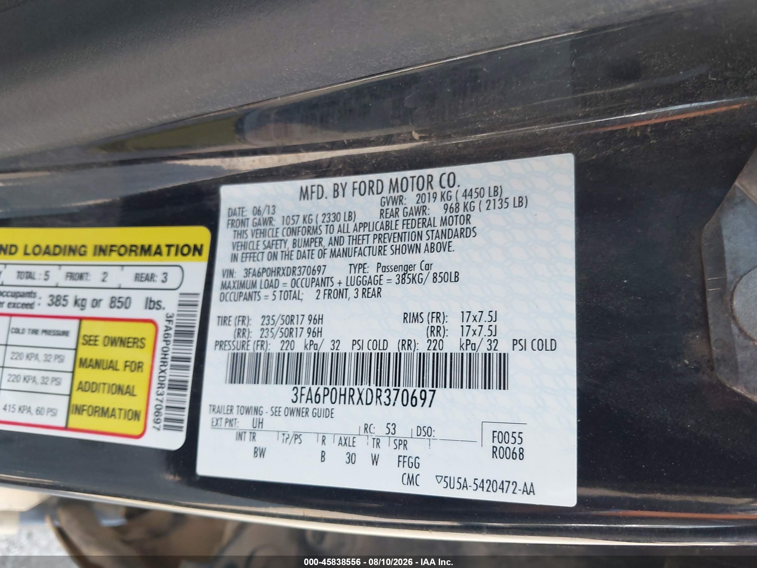 2013 Ford Fusion Se Black vin: 3FA6P0HRXDR370697