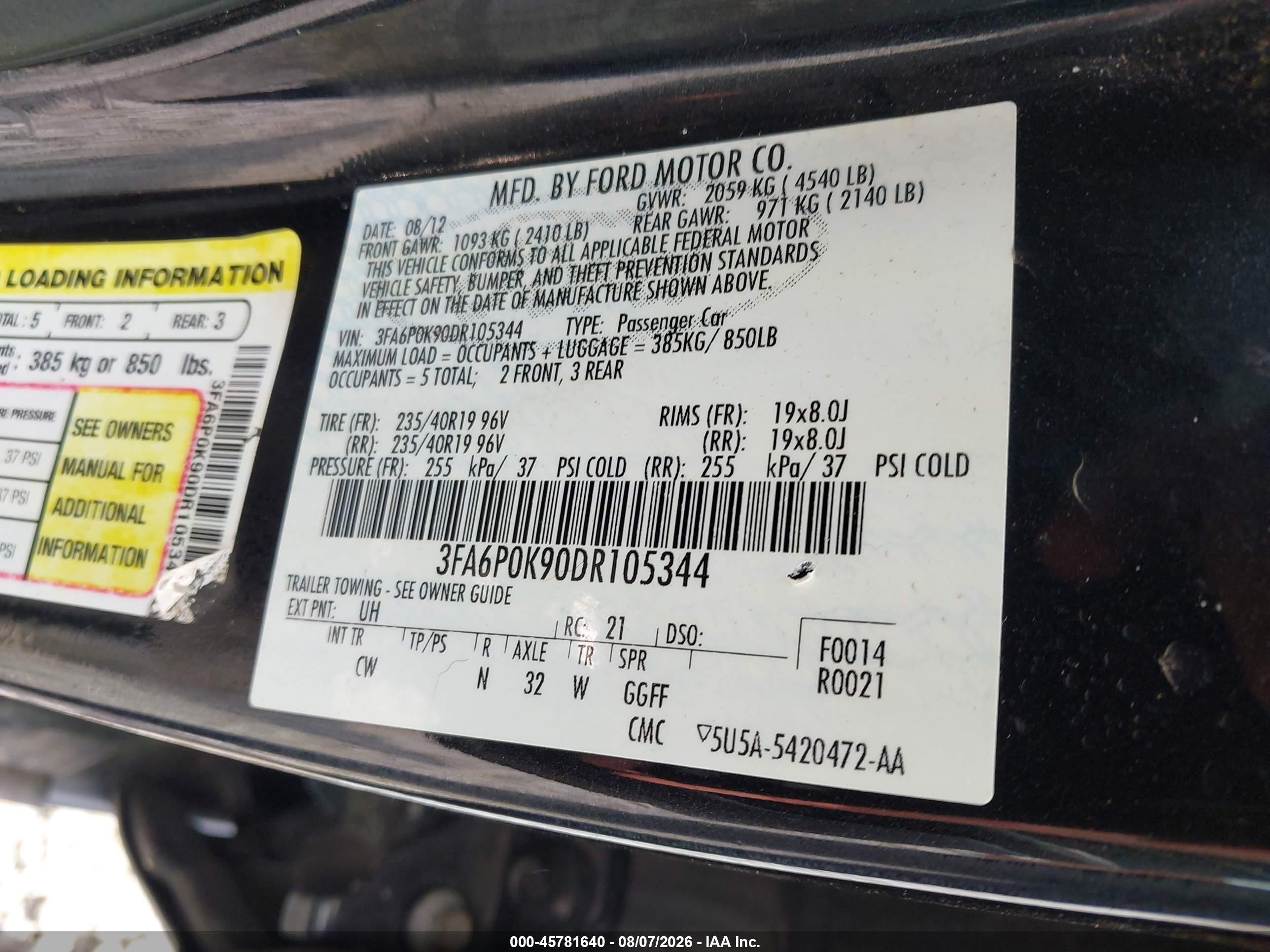 2013 Ford Fusion Titanium Black vin: 3FA6P0K90DR105344