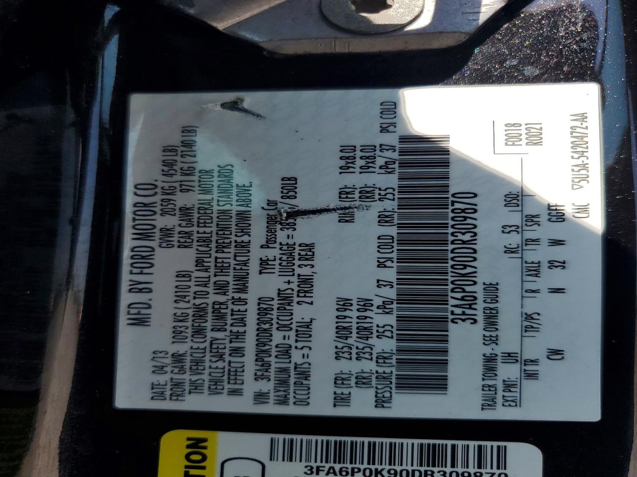 2013 Ford Fusion Titanium Black vin: 3FA6P0K90DR309870