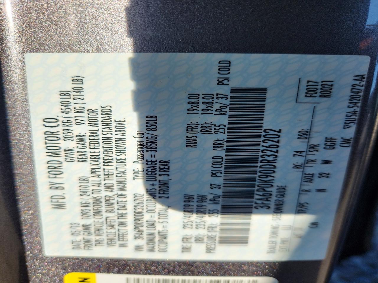 2013 Ford Fusion Titanium Gray vin: 3FA6P0K90DR326202