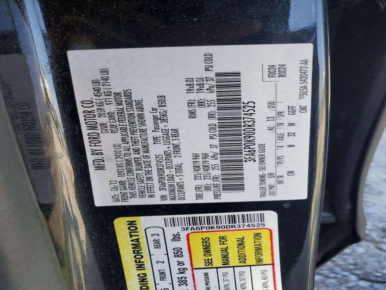 2013 Ford Fusion Titanium Черный vin: 3FA6P0K90DR374525