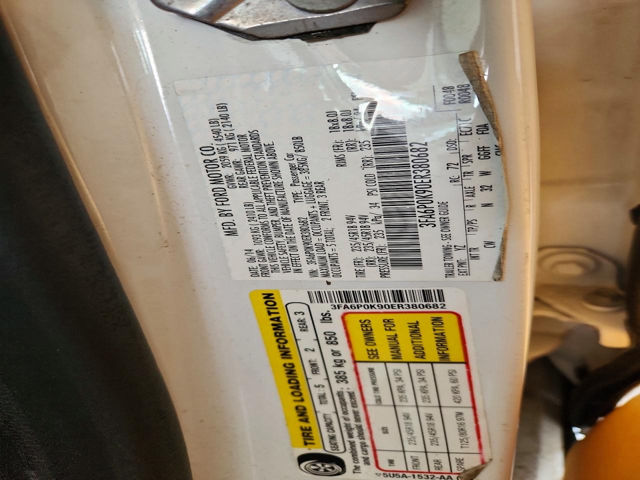 2014 Ford Fusion Titanium White vin: 3FA6P0K90ER380682