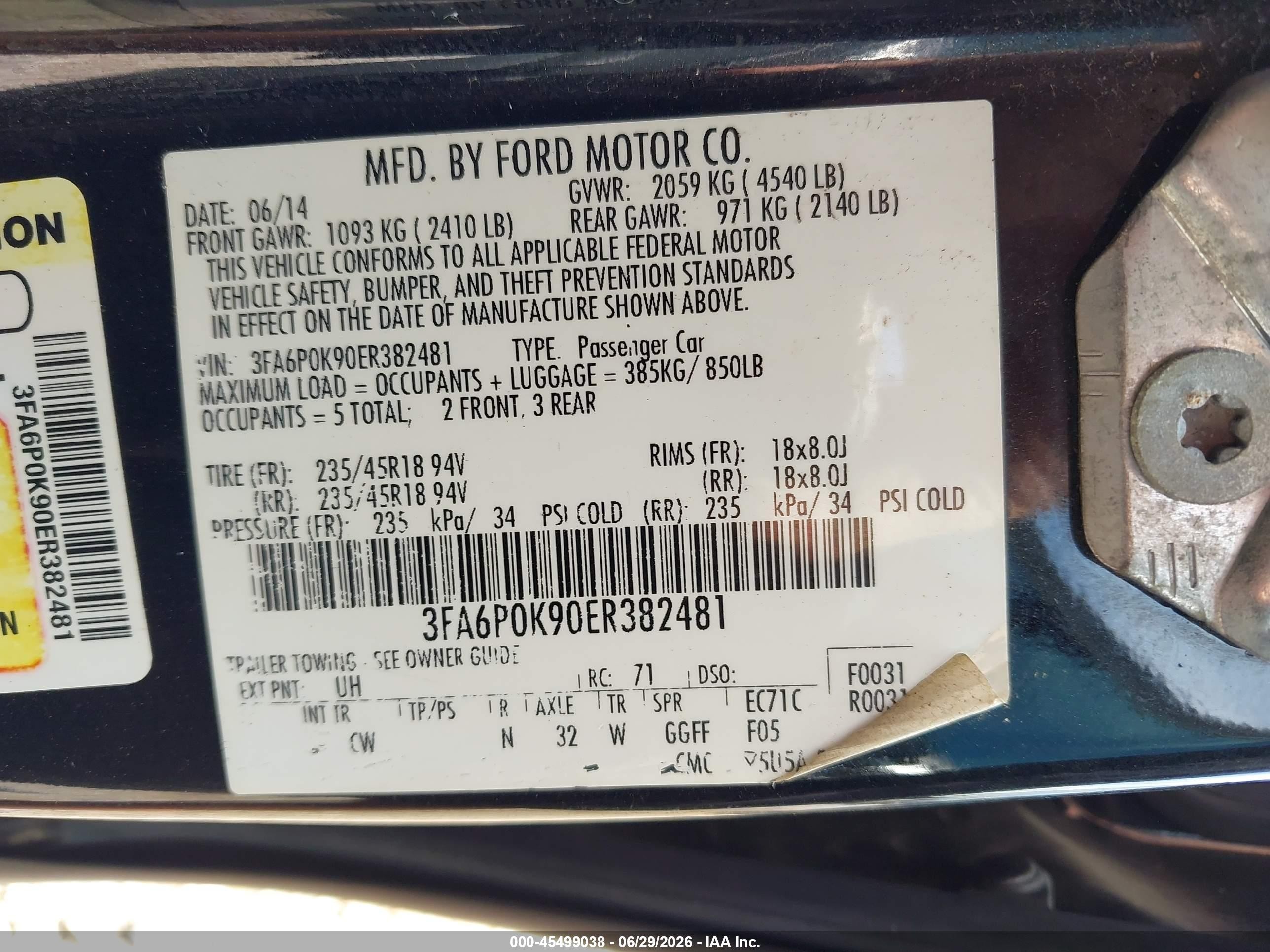 2014 Ford Fusion Titanium Черный vin: 3FA6P0K90ER382481
