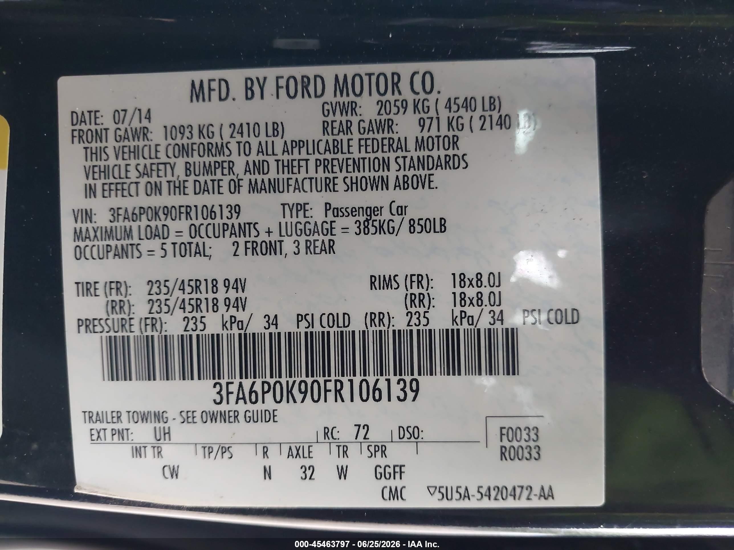 2015 Ford Fusion Titanium Черный vin: 3FA6P0K90FR106139