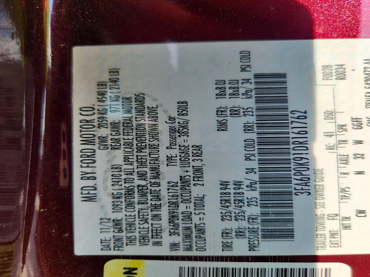 2013 Ford Fusion Titanium Maroon vin: 3FA6P0K91DR161762
