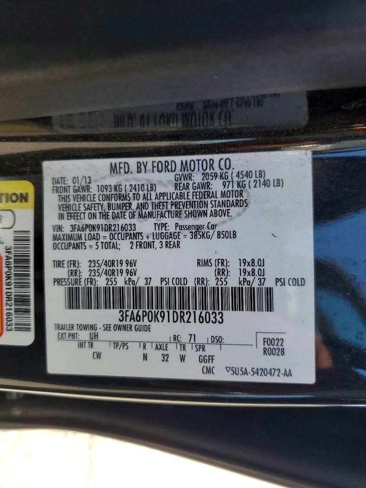 2013 Ford Fusion Titanium Black vin: 3FA6P0K91DR216033