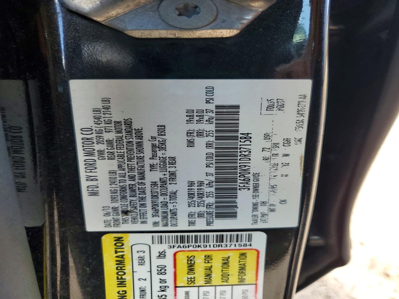 2013 Ford Fusion Titanium Black vin: 3FA6P0K91DR371584