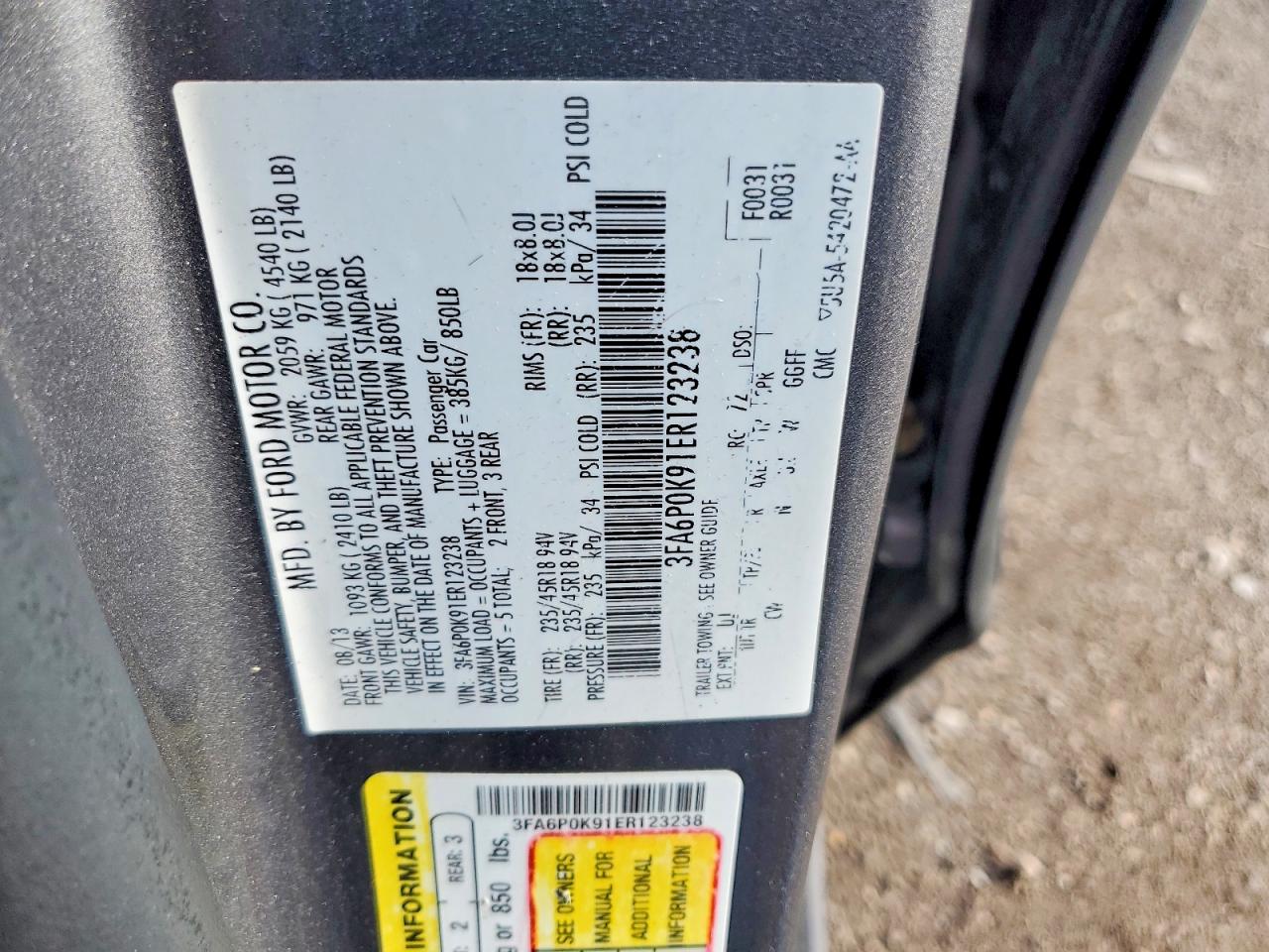 2014 Ford Fusion Titanium Gray vin: 3FA6P0K91ER123238