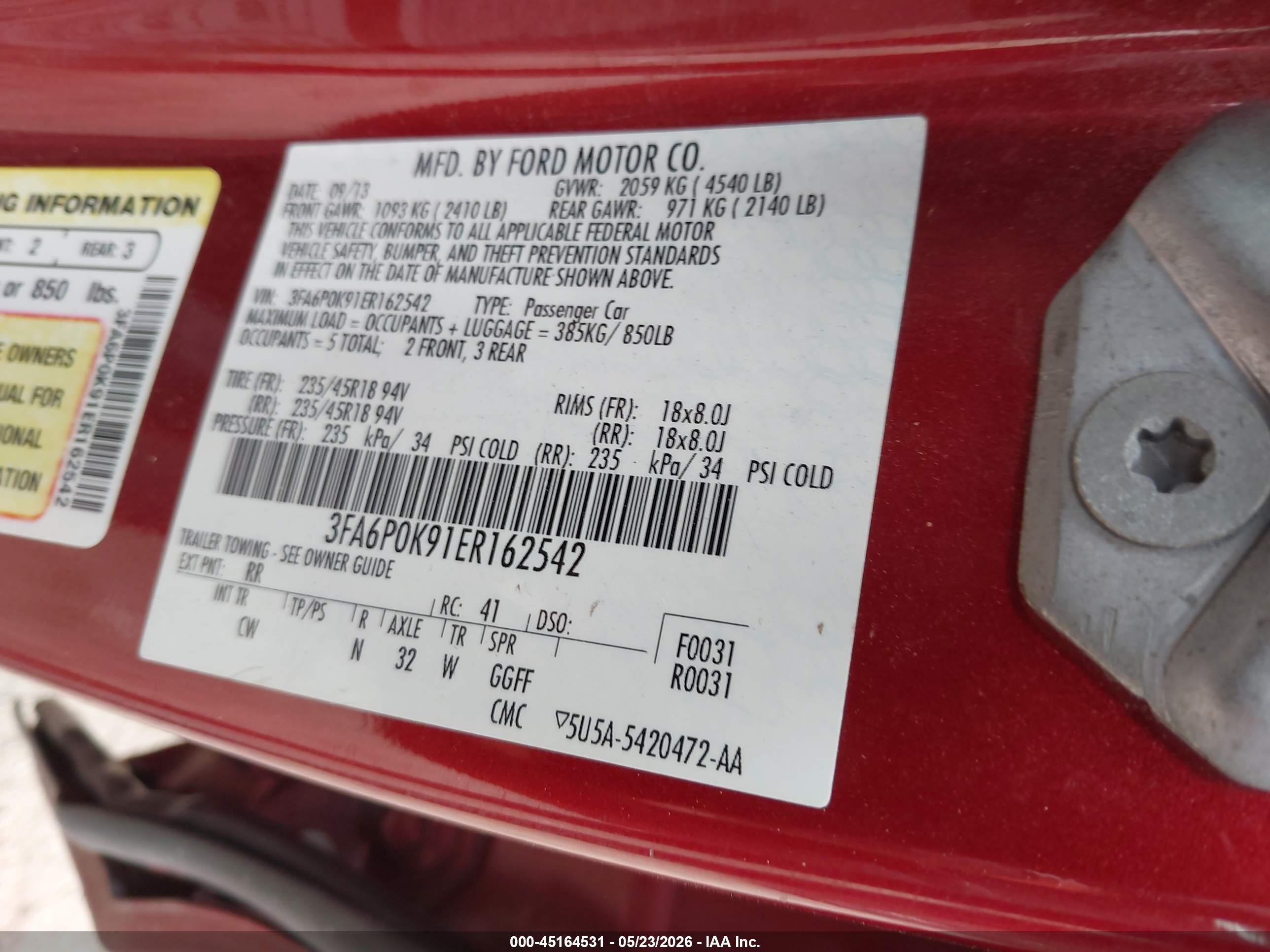 2014 Ford Fusion Titanium Red vin: 3FA6P0K91ER162542