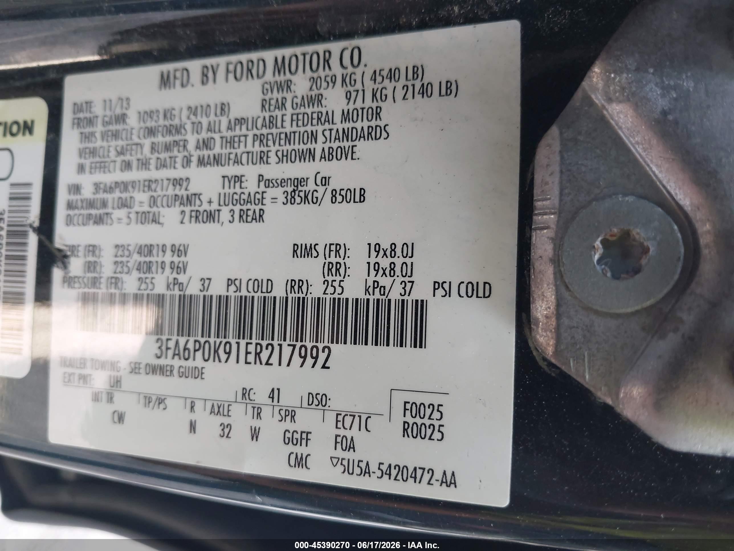 2014 Ford Fusion Titanium Black vin: 3FA6P0K91ER217992