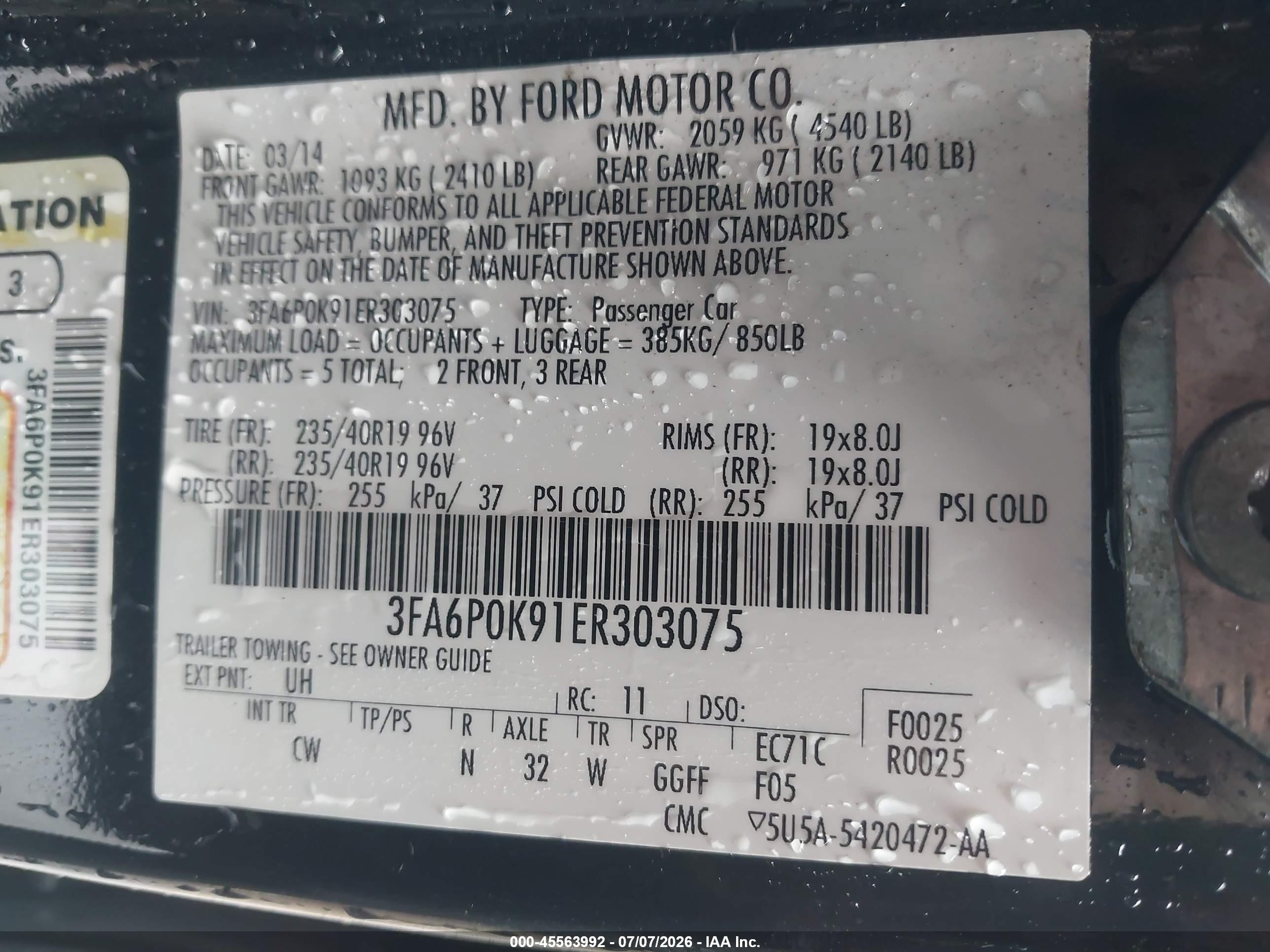 2014 Ford Fusion Titanium Black vin: 3FA6P0K91ER303075