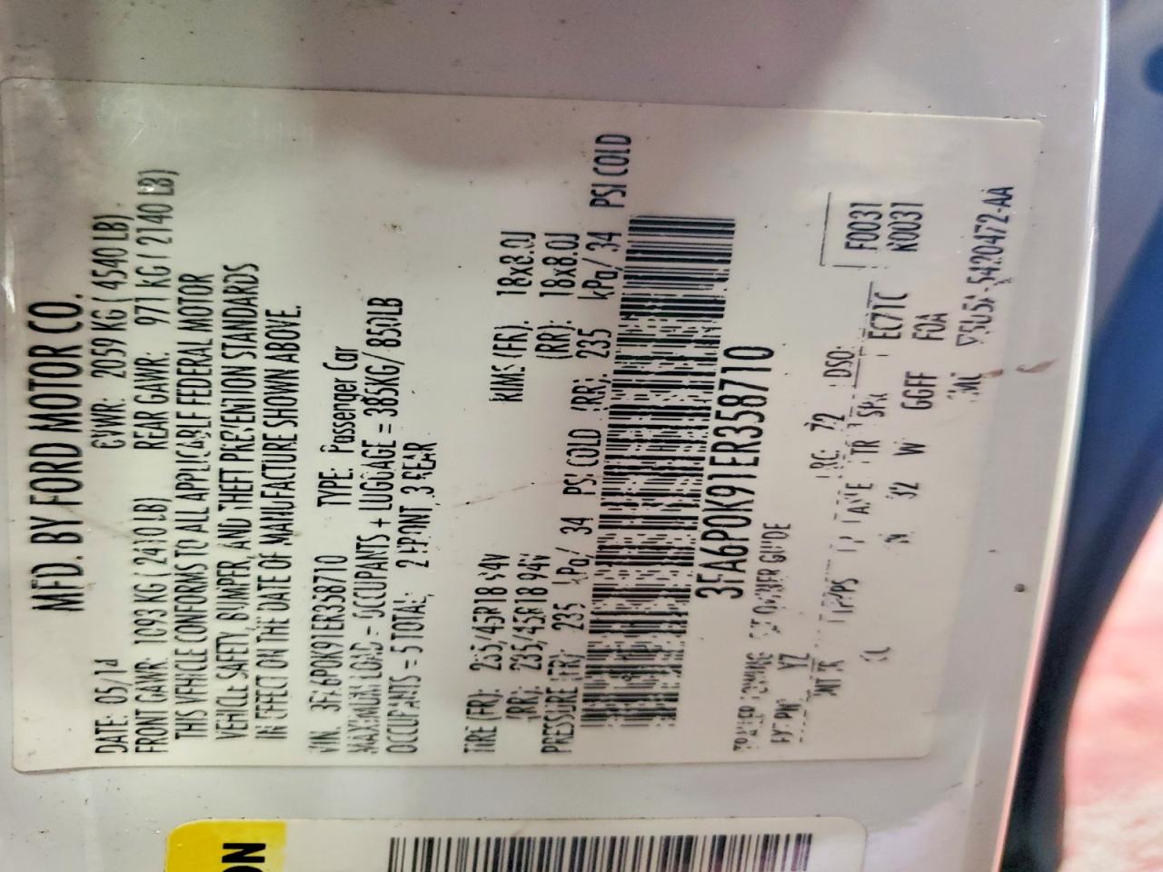 2014 Ford Fusion Titanium White vin: 3FA6P0K91ER358710