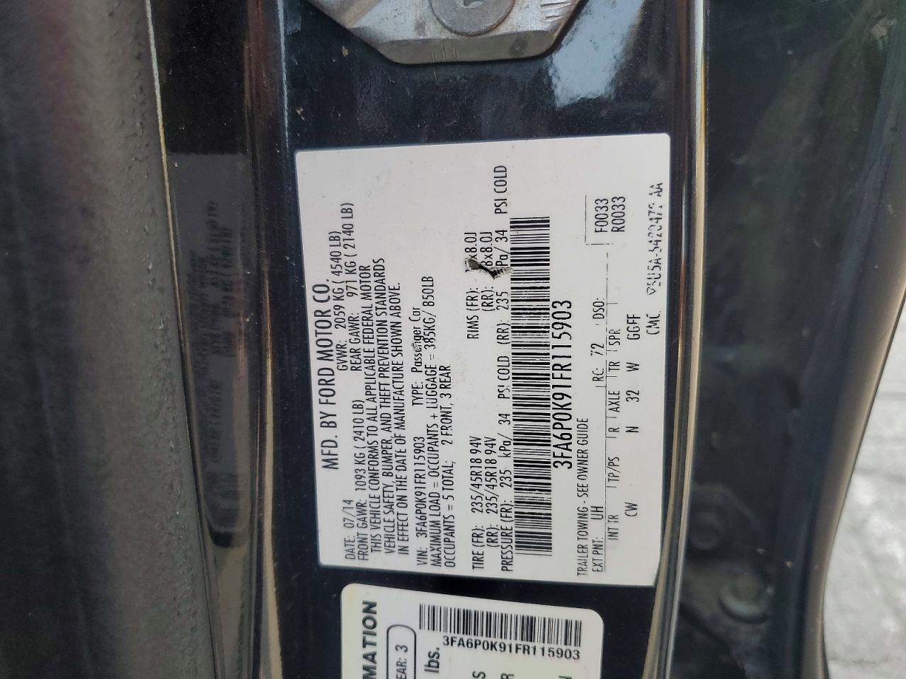 2015 Ford Fusion Titanium Black vin: 3FA6P0K91FR115903