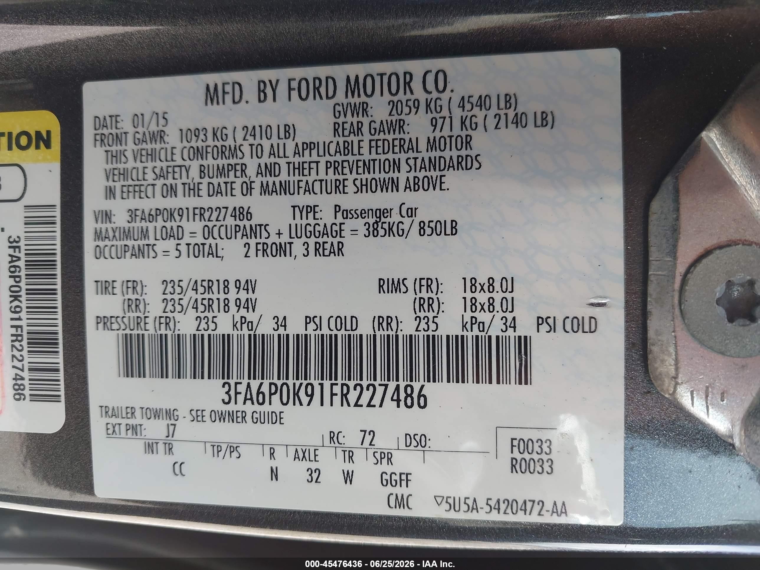 2015 Ford Fusion Titanium Gray vin: 3FA6P0K91FR227486