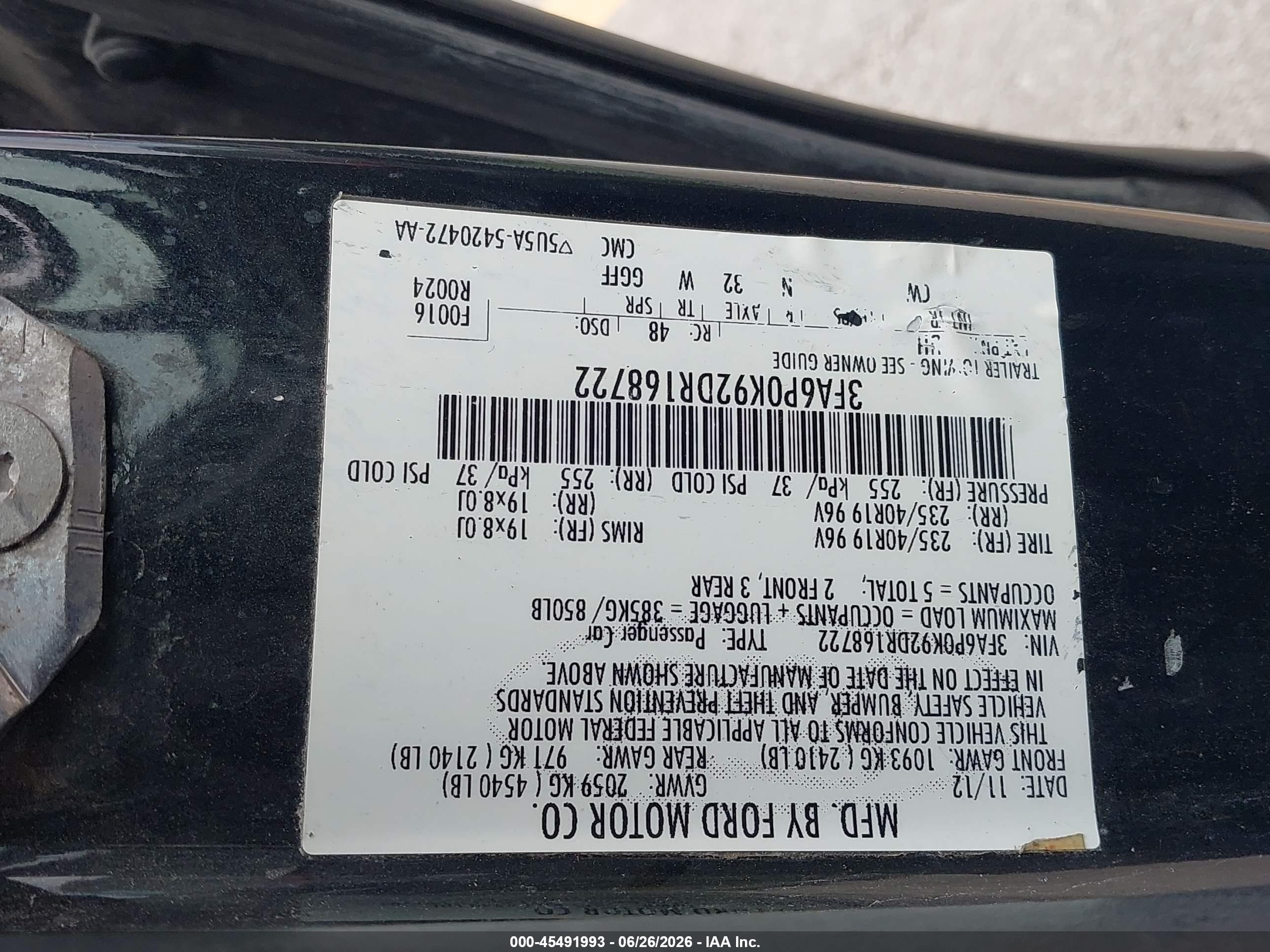 2013 Ford Fusion Titanium Black vin: 3FA6P0K92DR168722