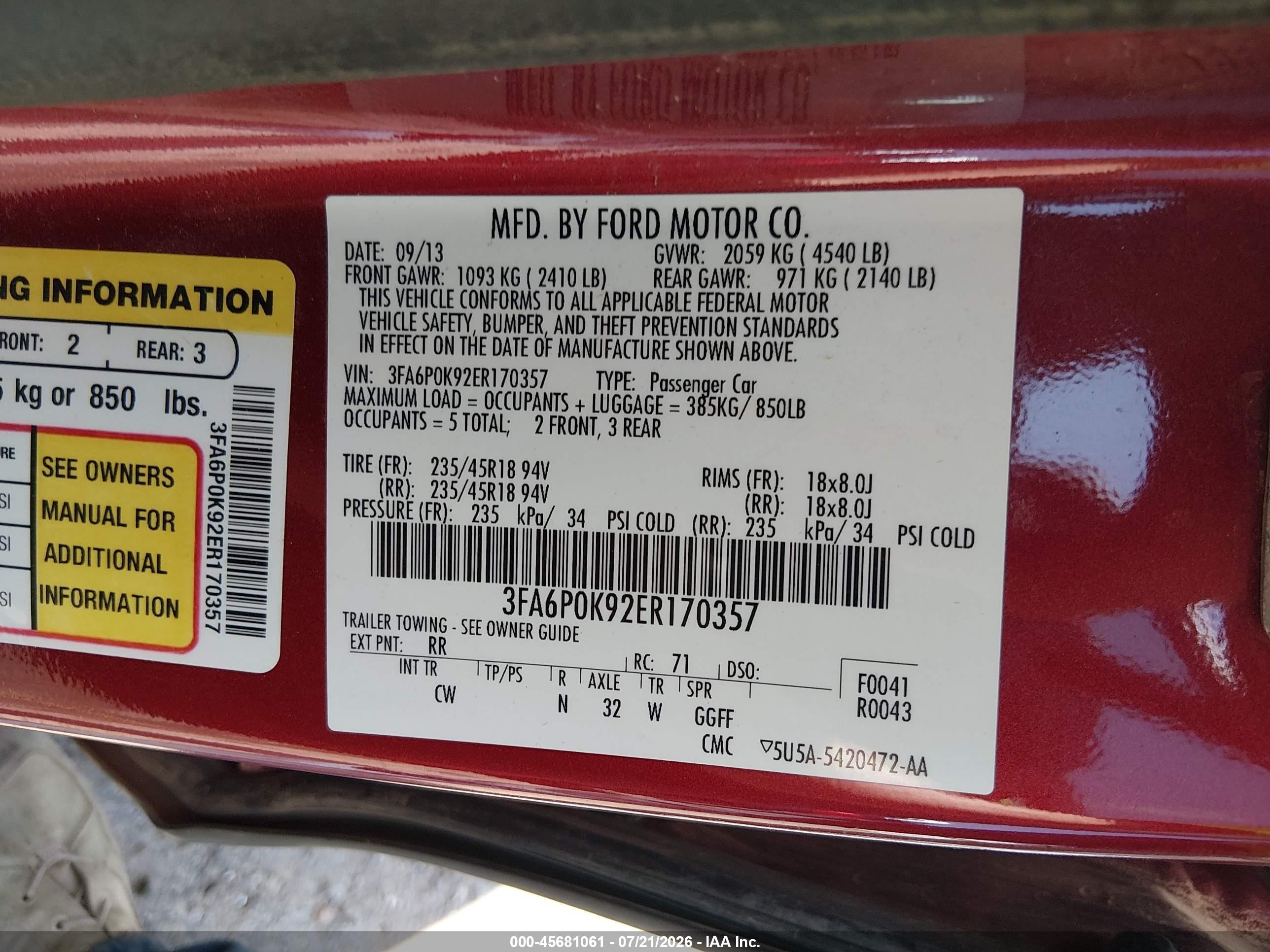 2014 Ford Fusion Titanium Красный vin: 3FA6P0K92ER170357