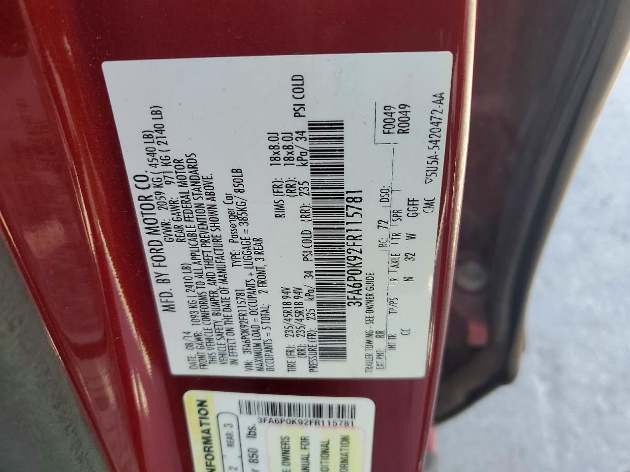 2015 Ford Fusion Titanium Темно-бордовый vin: 3FA6P0K92FR115781