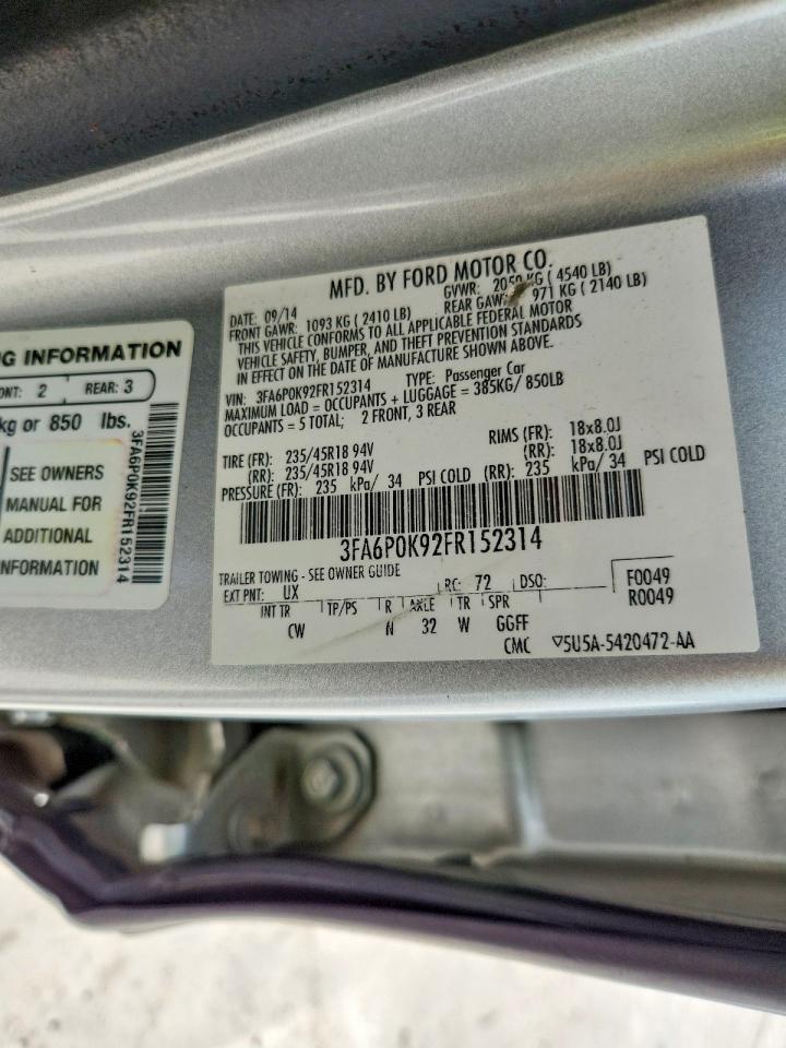 2015 Ford Fusion Titanium Серебряный vin: 3FA6P0K92FR152314