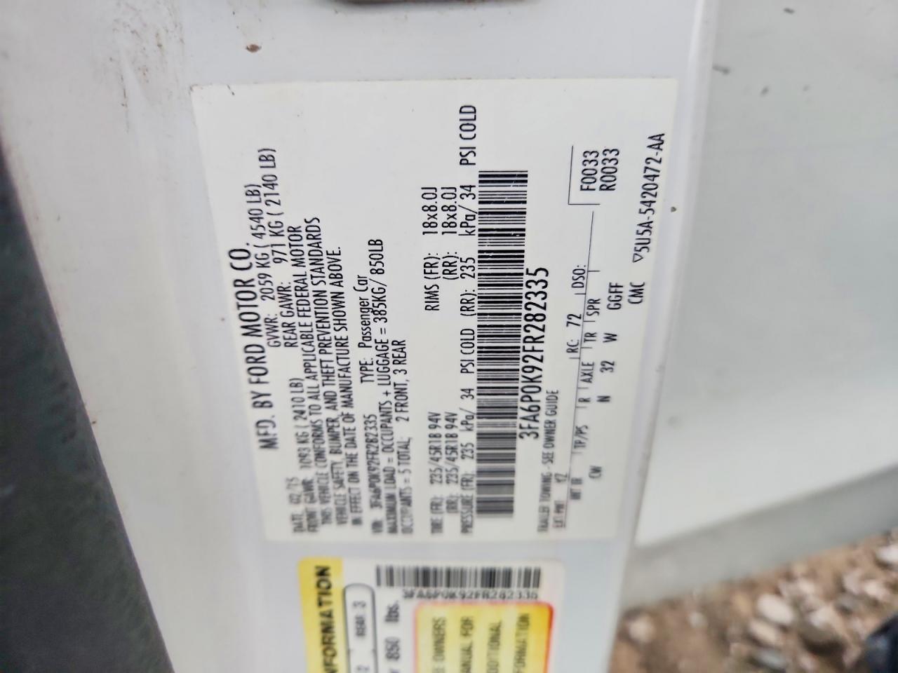 2015 Ford Fusion Titanium White vin: 3FA6P0K92FR282335