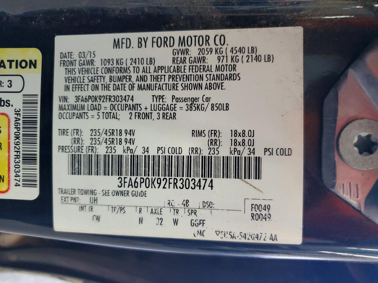 2015 Ford Fusion Titanium Black vin: 3FA6P0K92FR303474