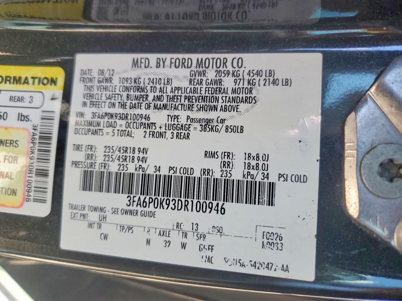 2013 Ford Fusion Titanium Black vin: 3FA6P0K93DR100946