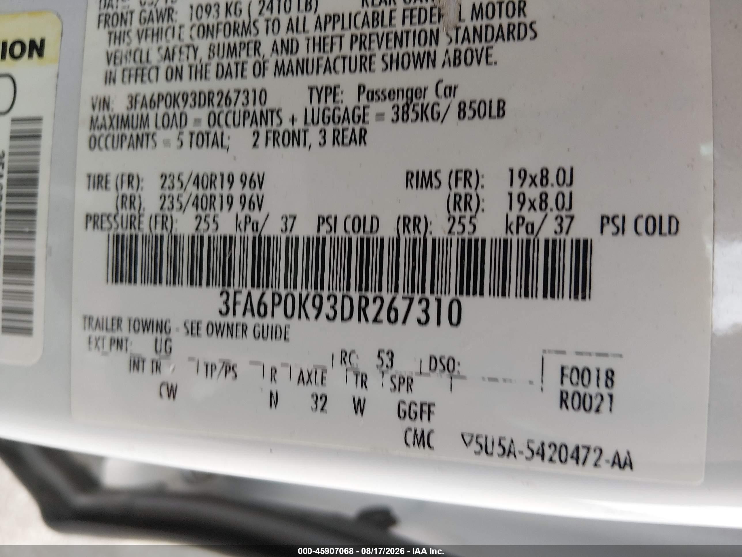 2013 Ford Fusion Titanium White vin: 3FA6P0K93DR267310