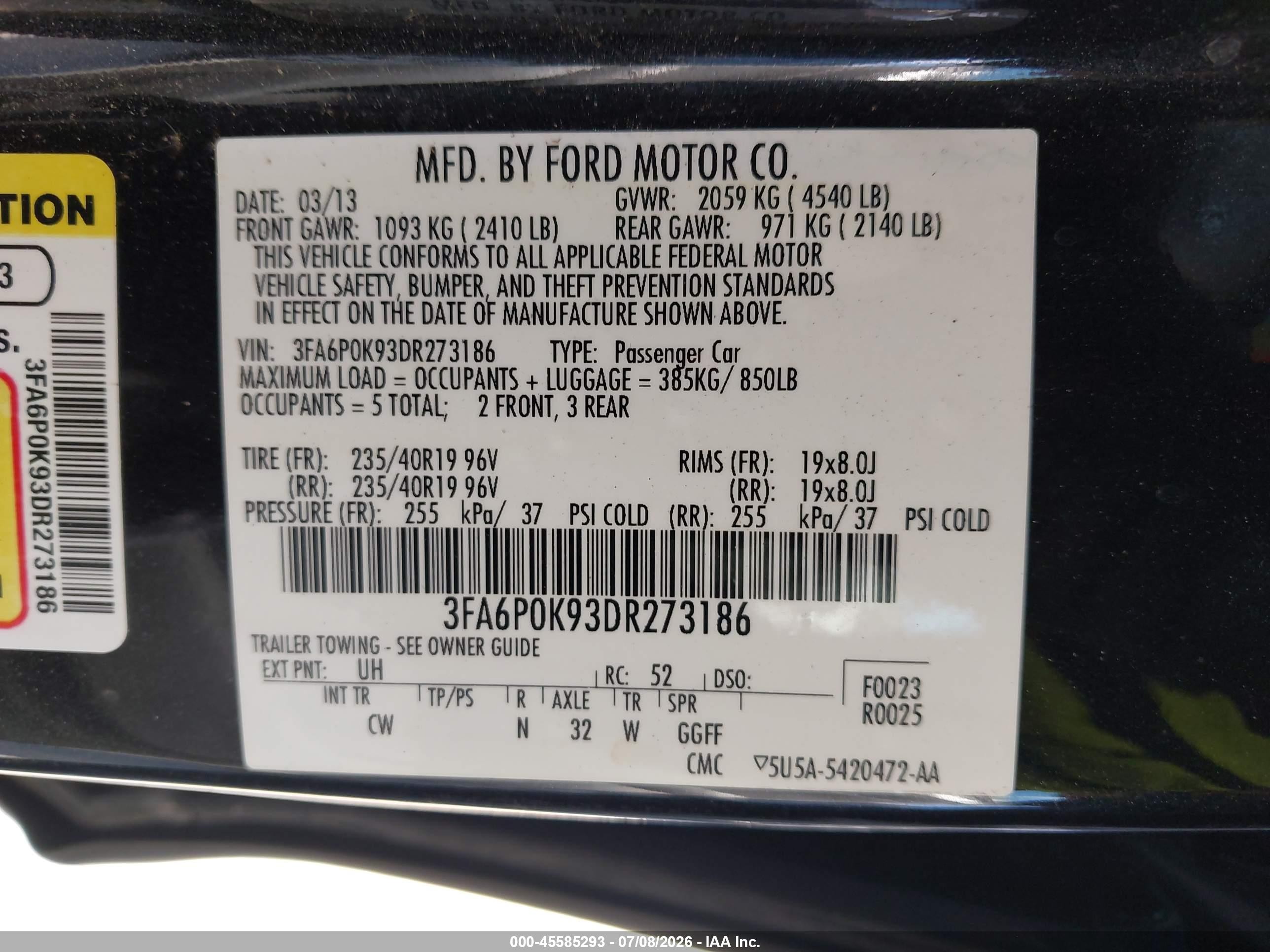 2013 Ford Fusion Titanium Black vin: 3FA6P0K93DR273186