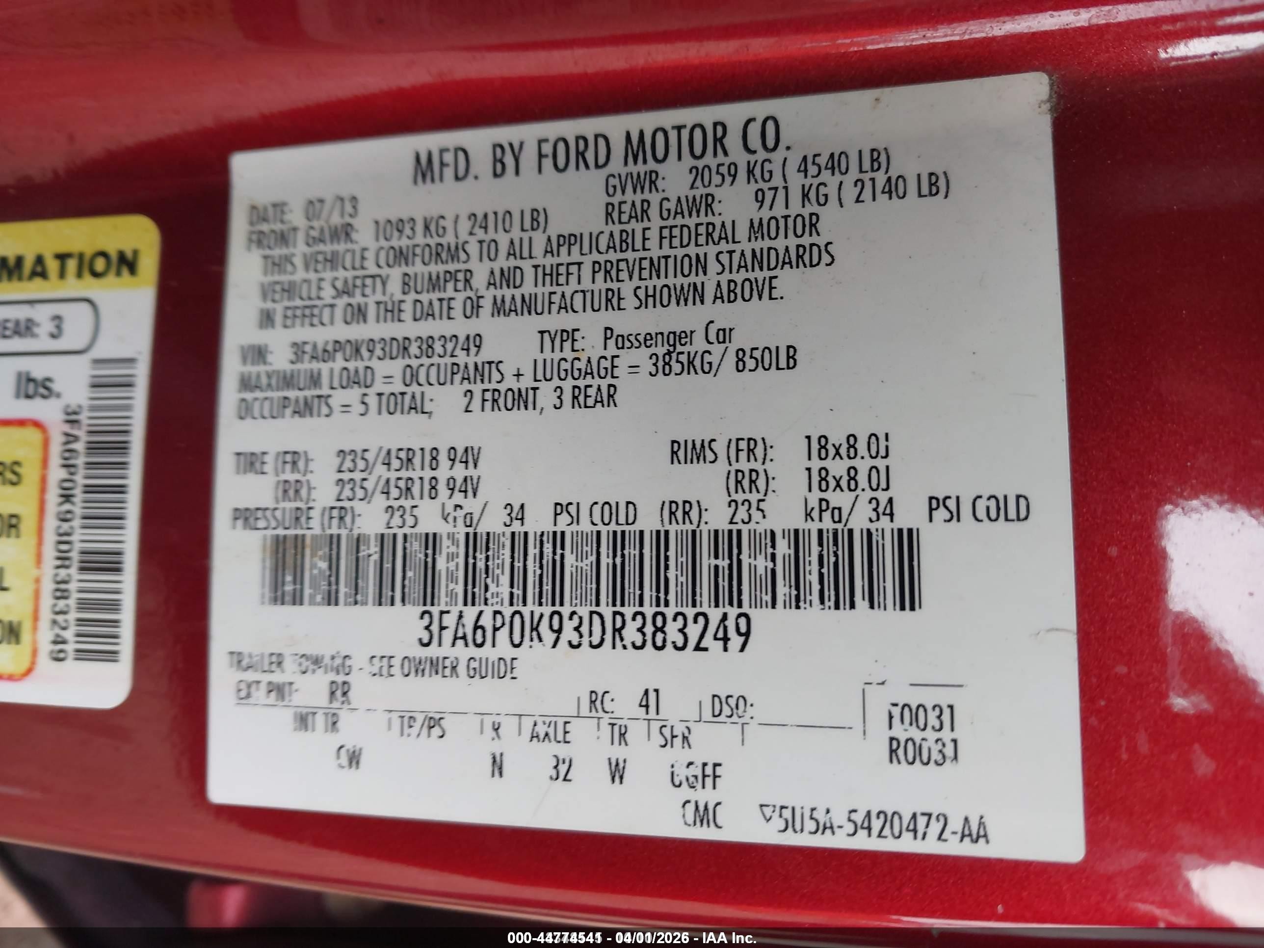 2013 Ford Fusion Titanium Red vin: 3FA6P0K93DR383249